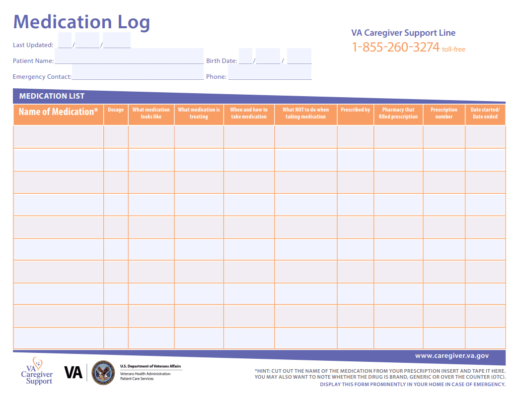 Printable Caregiver Logs
